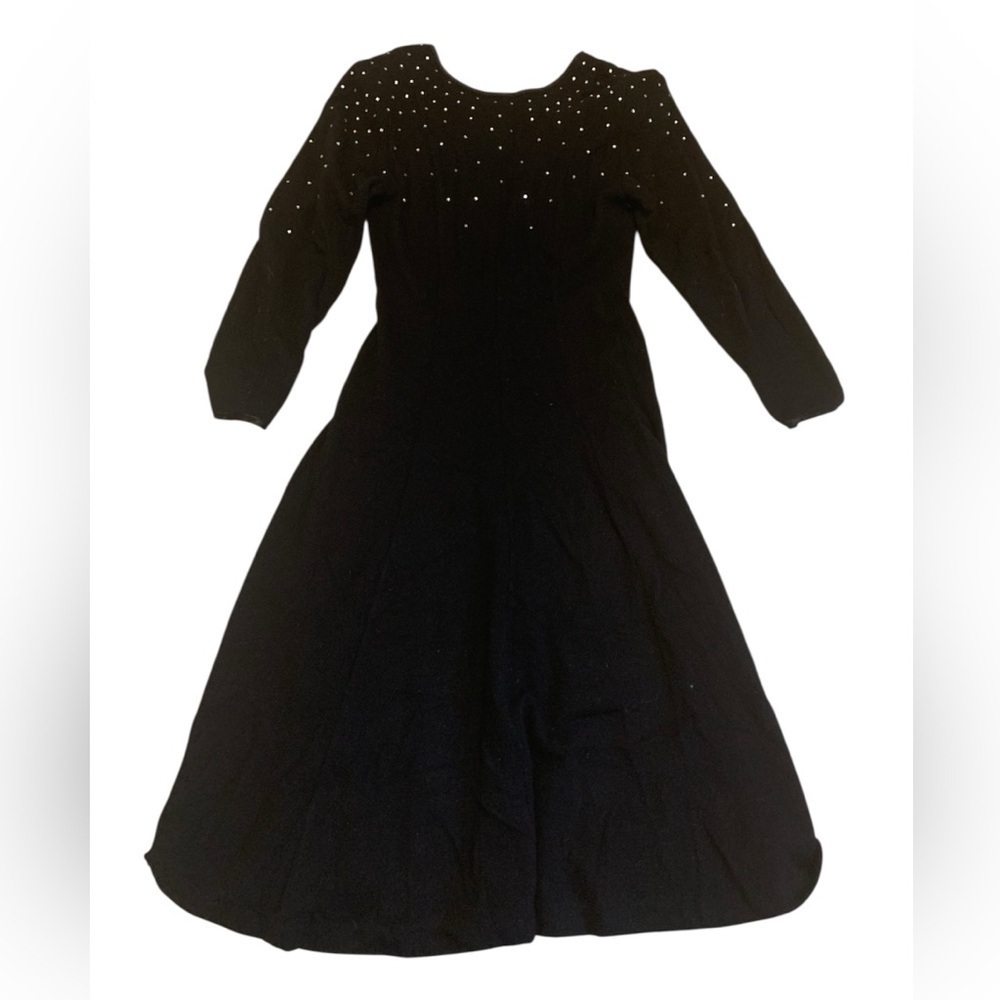 Vintage I. B. Diffusion Black Angora Wool Blend Knit Maxi Dress Rhinestone Sz M